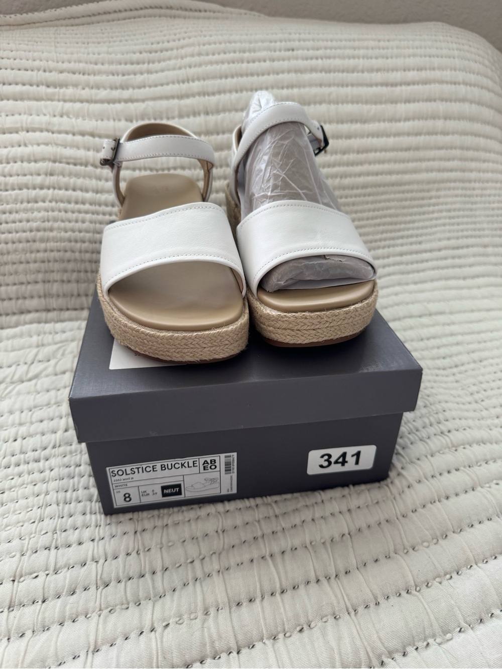 NWT ABEO Solstice Buckle White Leather Platform Sandals Size 8